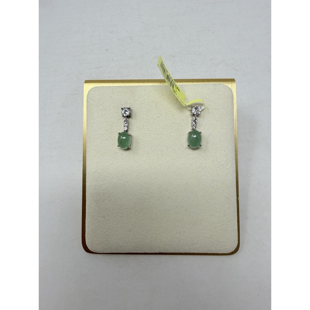 Shop LC Green Emerald Quartz/White Topaz Oval Earrings in Sterling Silver 5308